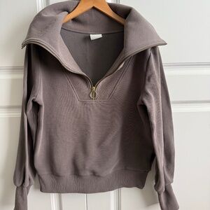 Varley Taupe Ribbed Half Zip Funnel Neck Pullover XS